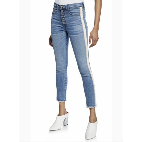 Veronica Beard Debbie Tuxedo Stripe High Rise Skinny Jeans Size 26/2 Medium Wash - Picture 1 of 11